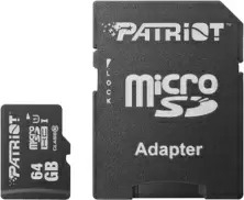 Карта памяти Patriot LX Series Class10 U1 UHS-I + SD adapter, 64GB