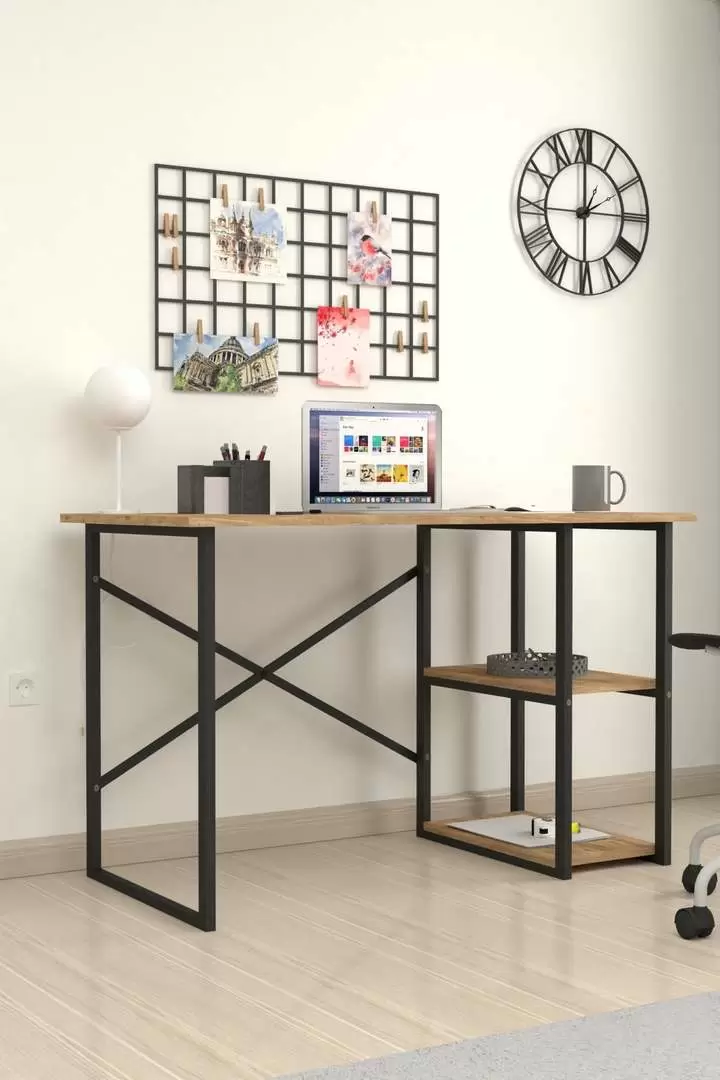 Masă de birou Fabulous 2 rafturi, pin/negru
