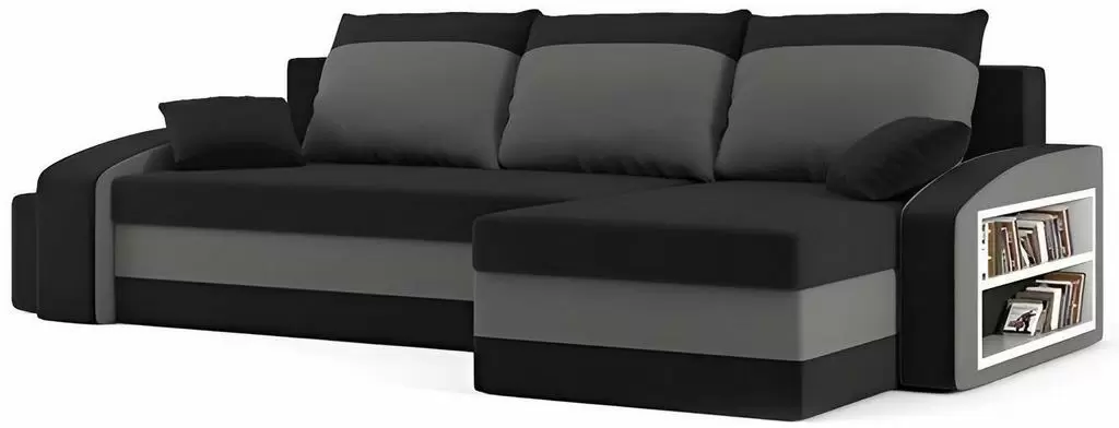 Canapea de colț Magnifico Meble Hewlet Foam Shelf Right/Pouffe Left Mikro 15/Mikro 27, negru/gri