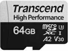 Карта памяти Transcend microSDXC 330S + SD adapter, 64GB