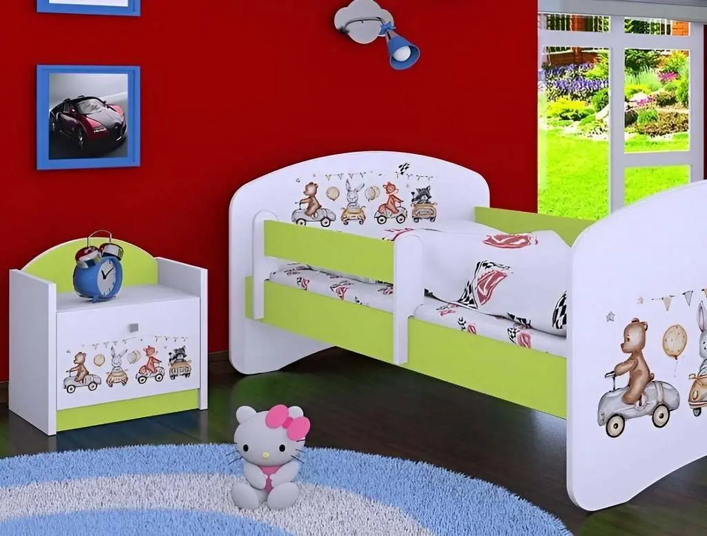 Noptieră Happy Babies Happy SZN02 Animals And Cars, alb/verde pastel pe tehnoparc.md Noptieră Happy Babies Happy SZN02 Animals And Cars, alb/verde pastel