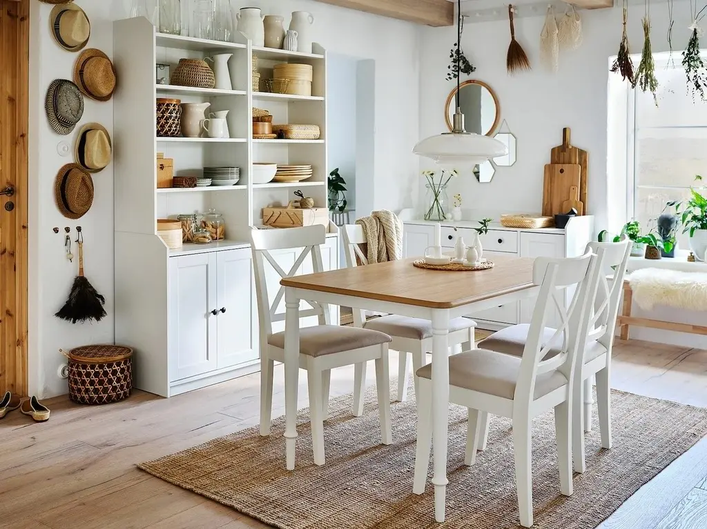 Scaun IKEA Ingolf, alb/hallarp bej