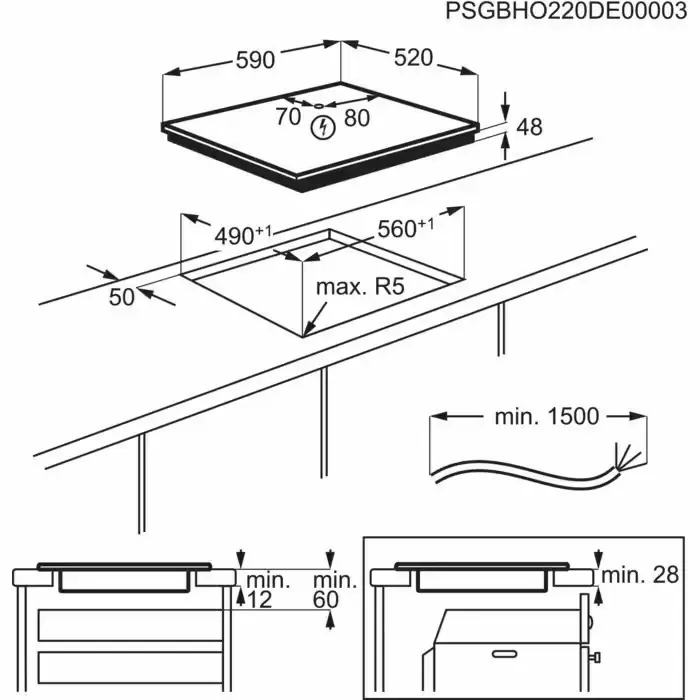 Plită incorporabilă cu inducție Electrolux LIB60420CK, negru