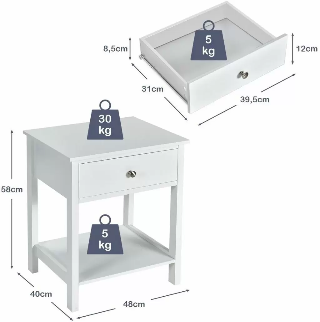 Seturi de noptiere Costway HW66943WH-2, alb