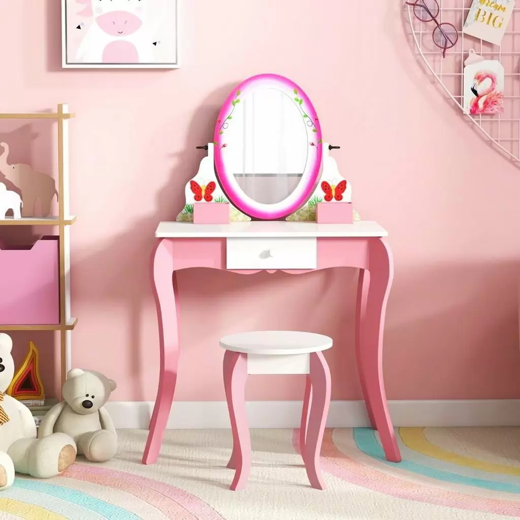 Детский туалетный столик Costway HY10184WH, розовый/белый
