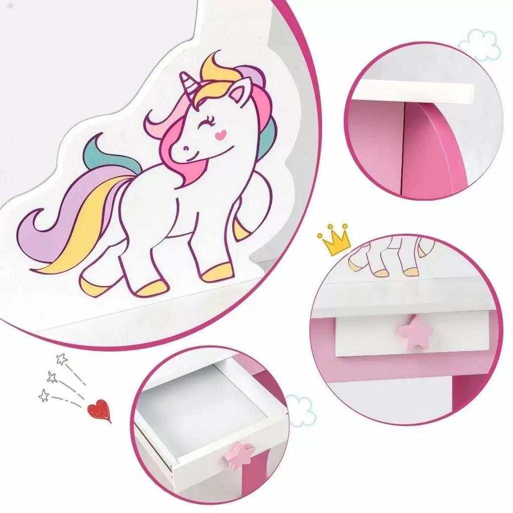Masă de toaletă pentru copii Costway HW66654PI, alb/roz