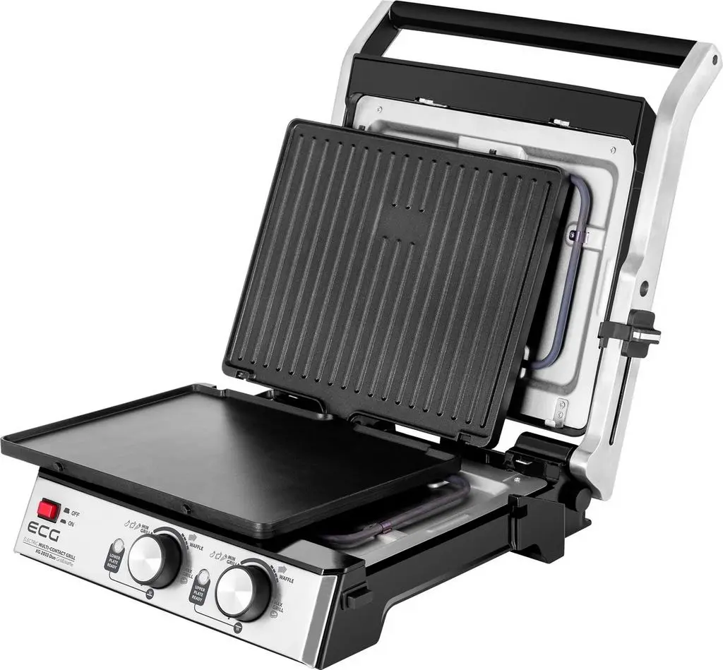 Grătar electric ECG Duo Grill & Waffle KG 2033, inox/negru