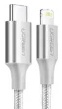 USB Кабель Ugreen USB-C to Lightning Aluminum Shell Braided 1м, серебристый