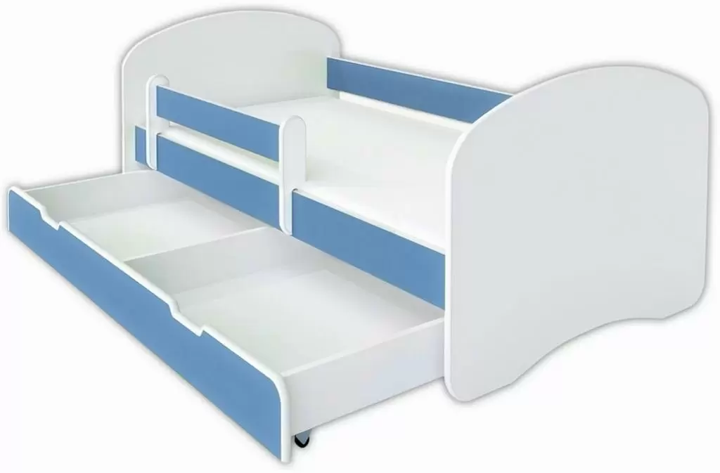 Детская кровать BellaLuni Happy 90x180см с ящиком/матрасом, белый/синий