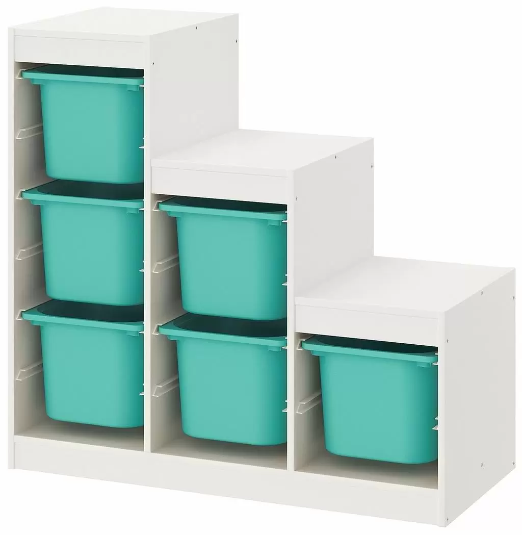 Стеллаж с контейнерами для игрушек IKEA Trofast 99x44x94см, белый/бирюзовый