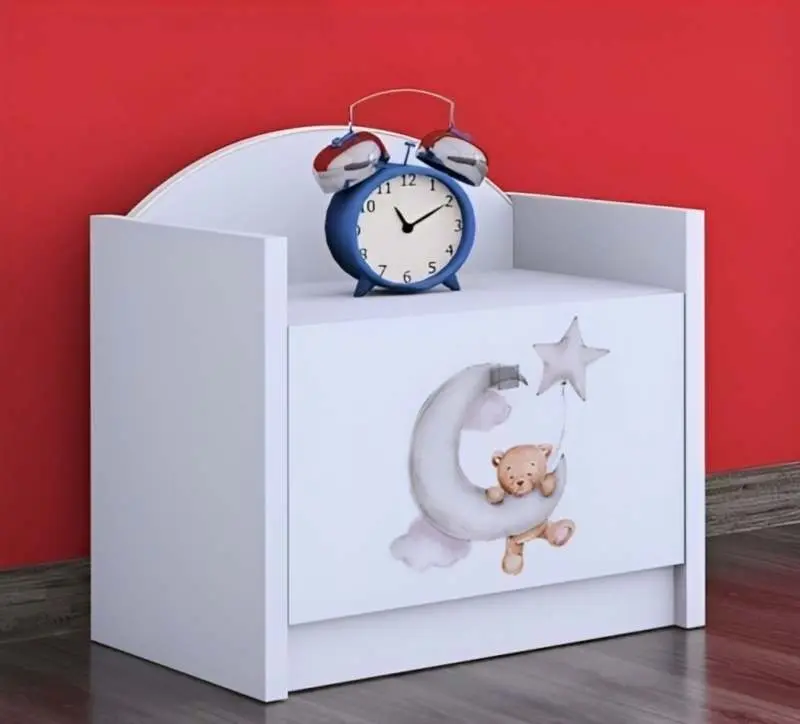 Тумба прикроватная Happy Babies Happy SZN02 Bear And Moon, белый на tehnoparc.md Тумба прикроватная Happy Babies Happy SZN02 Bear And Moon, белый