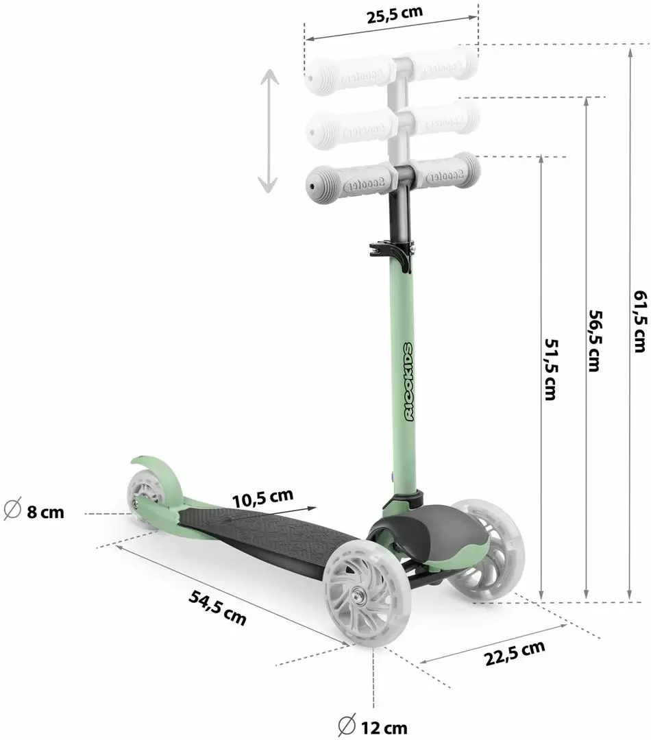 Trotinetă Ricokids Loco, verde/negru