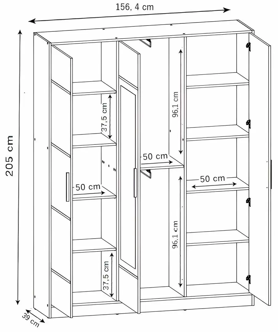 Dulap Prime Furniture Roj 3D 157 cu dungi decorative, alb/negru