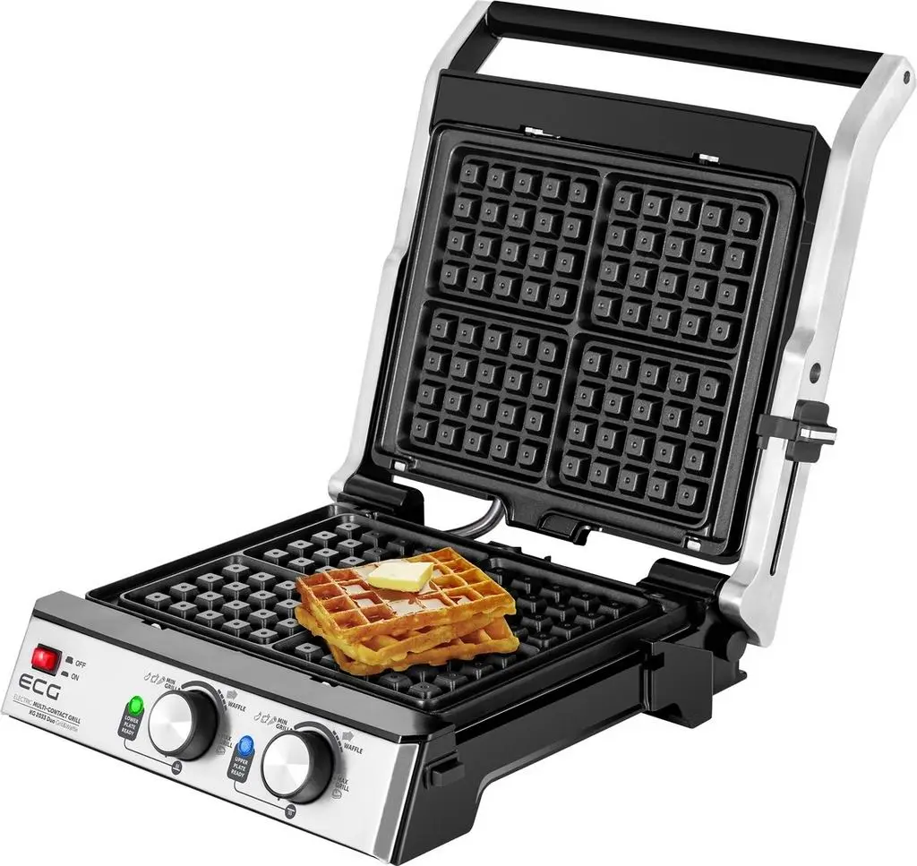 Grătar electric ECG Duo Grill & Waffle KG 2033, inox/negru