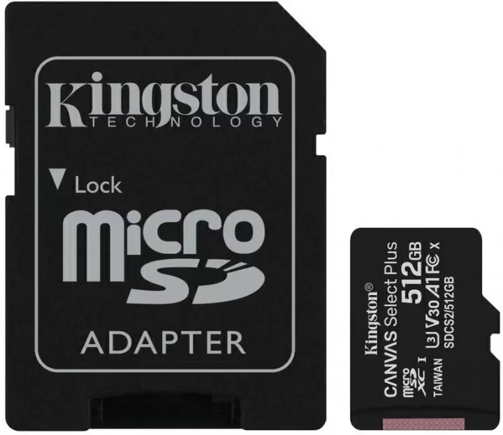 Карта памяти Kingston microSDXC Canvas Select Plus + SD adapter, 512GB