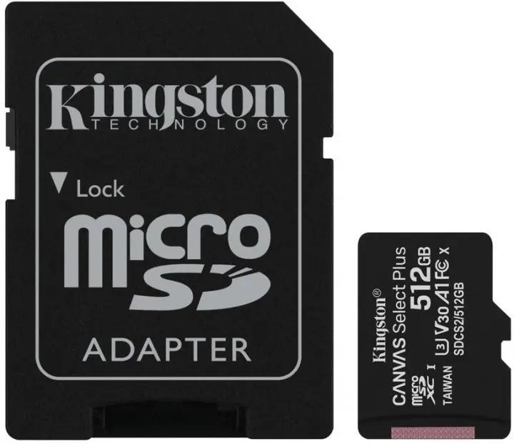 Card de memorie flash Kingston microSDXC Canvas Select Plus + SD adapter, 512GB pe tehnoparc.md Card de memorie flash Kingston microSDXC Canvas Select Plus + SD adapter, 512GB