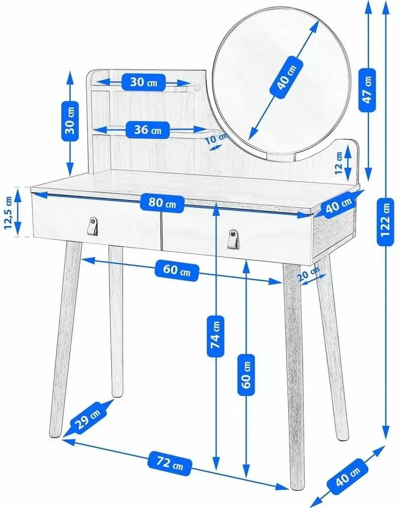 Masă de toaletă Jumi Scandi CM-989283, alb/pin