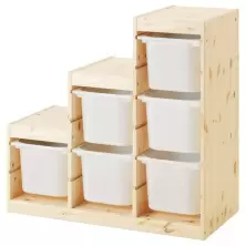 Etajeră cu containere pentru jucării IKEA Trofast 94x44x91cm, pin vopsit alb