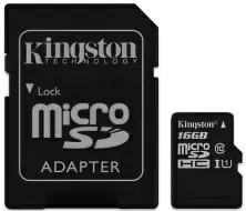 Карта памяти Kingston microSDHCUHS-I + SD Adapter, 16GB