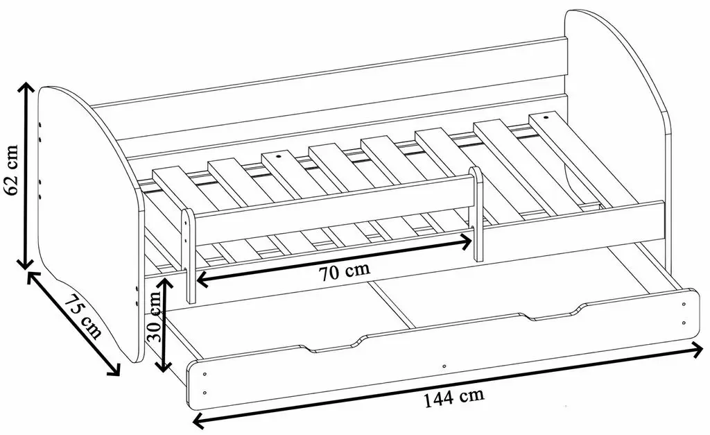 Детская кровать ACMA Meble Acma II 70x140см бортик/ящик/матрас 6см, белый