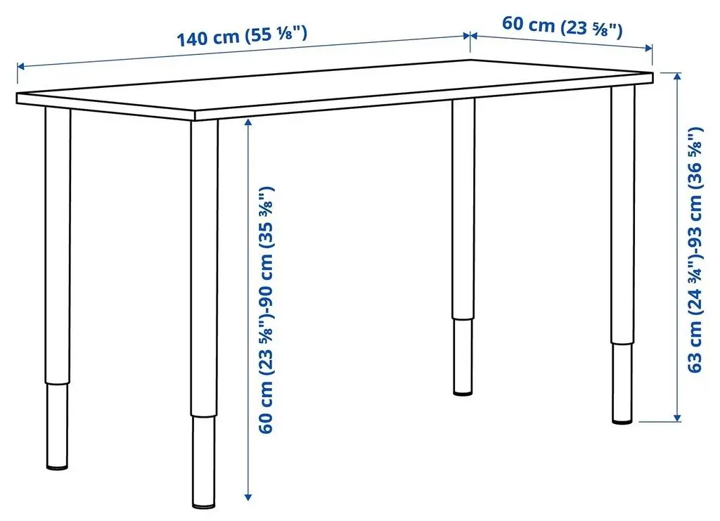 Masă de birou IKEA Lagkapten/Olov 140x60cm, gri-turcoaz/negru