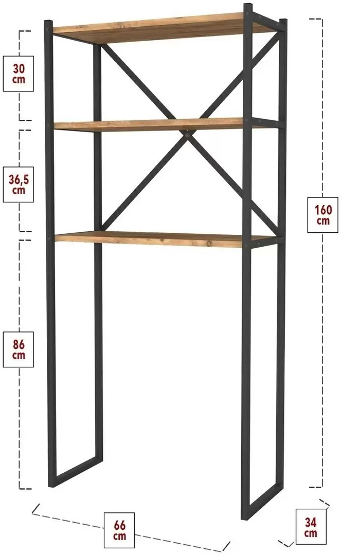 Стеллаж Fabulous 66x34x160см, сосна/черный