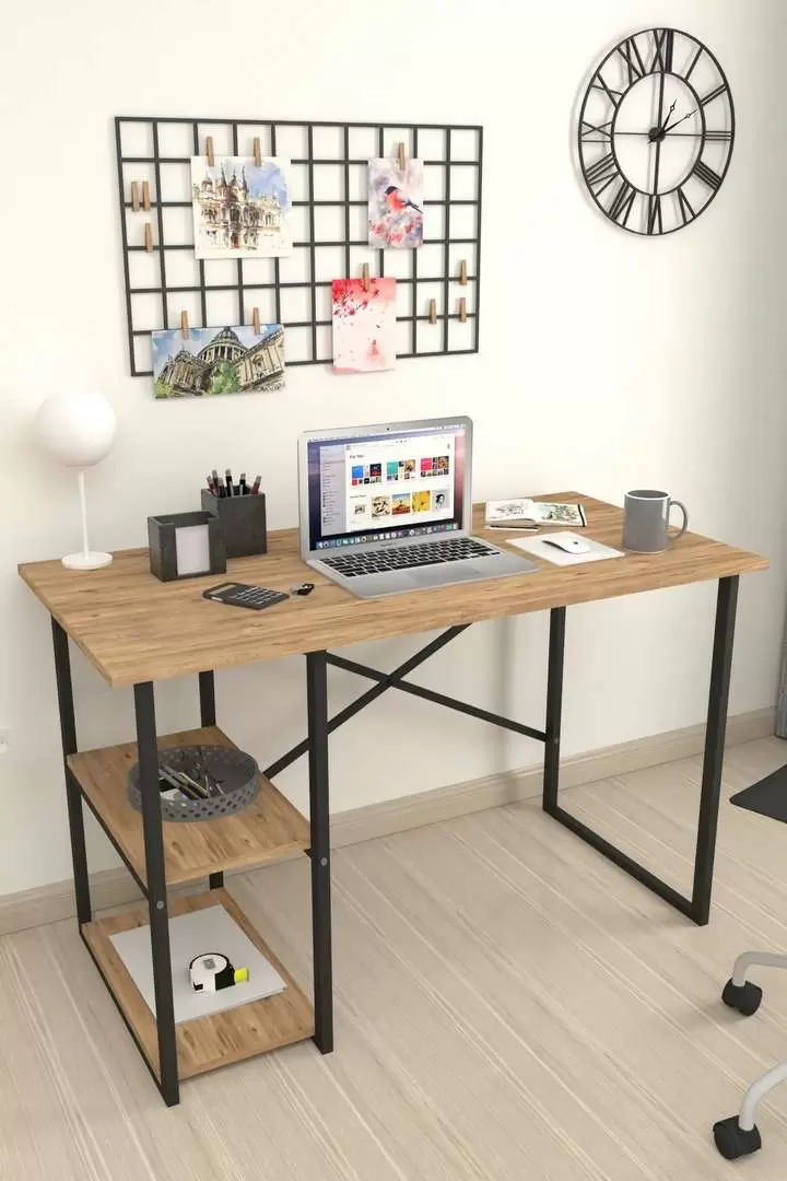 Masă de birou Fabulous 2 rafturi, pin/negru