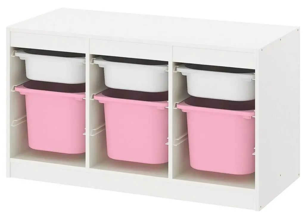 Etajeră cu containere IKEA Trofast 99x44x56cm, alb/alb-roz