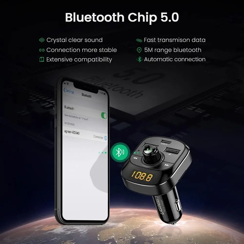 Modulator FM green Bluetooth Car Charger, negru