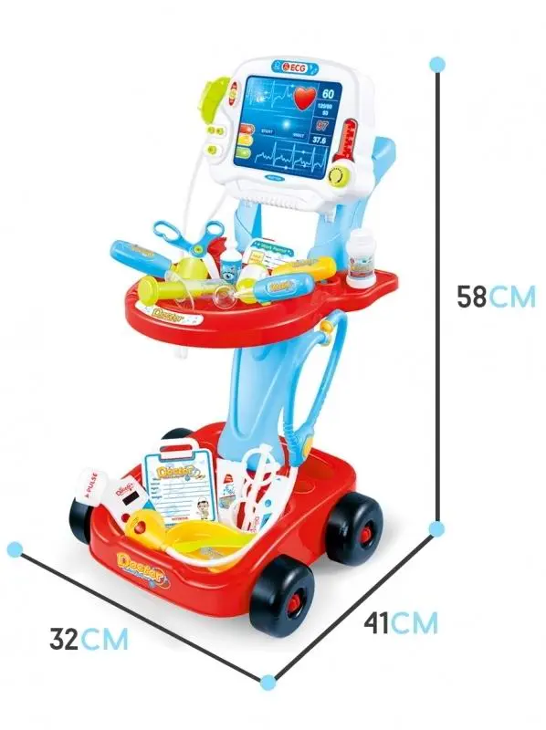 Игровой набор Woopie Little Doctor's Trolley 28743, красный/синий