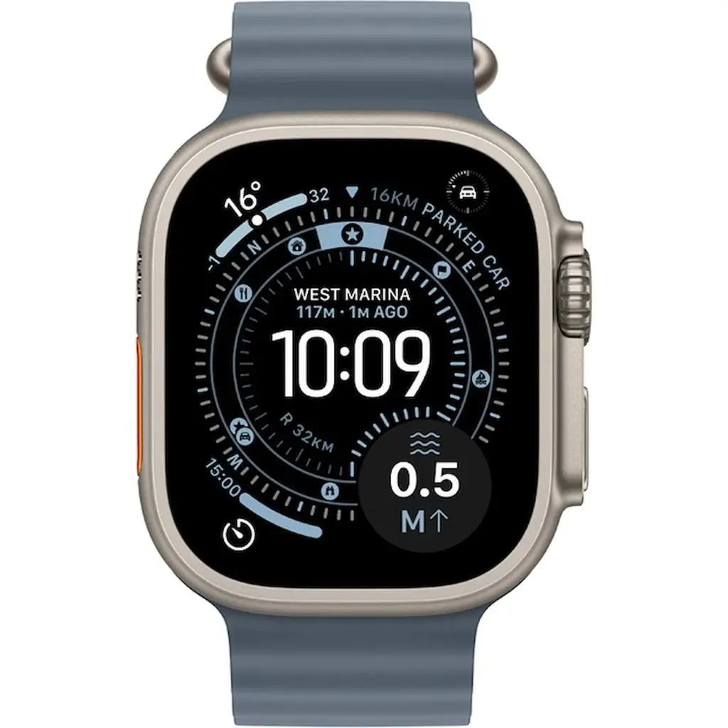 Smartwatch Apple Ultra 3 Natural Titanium Case with Anchor Blue Ocean Band, MEWH4