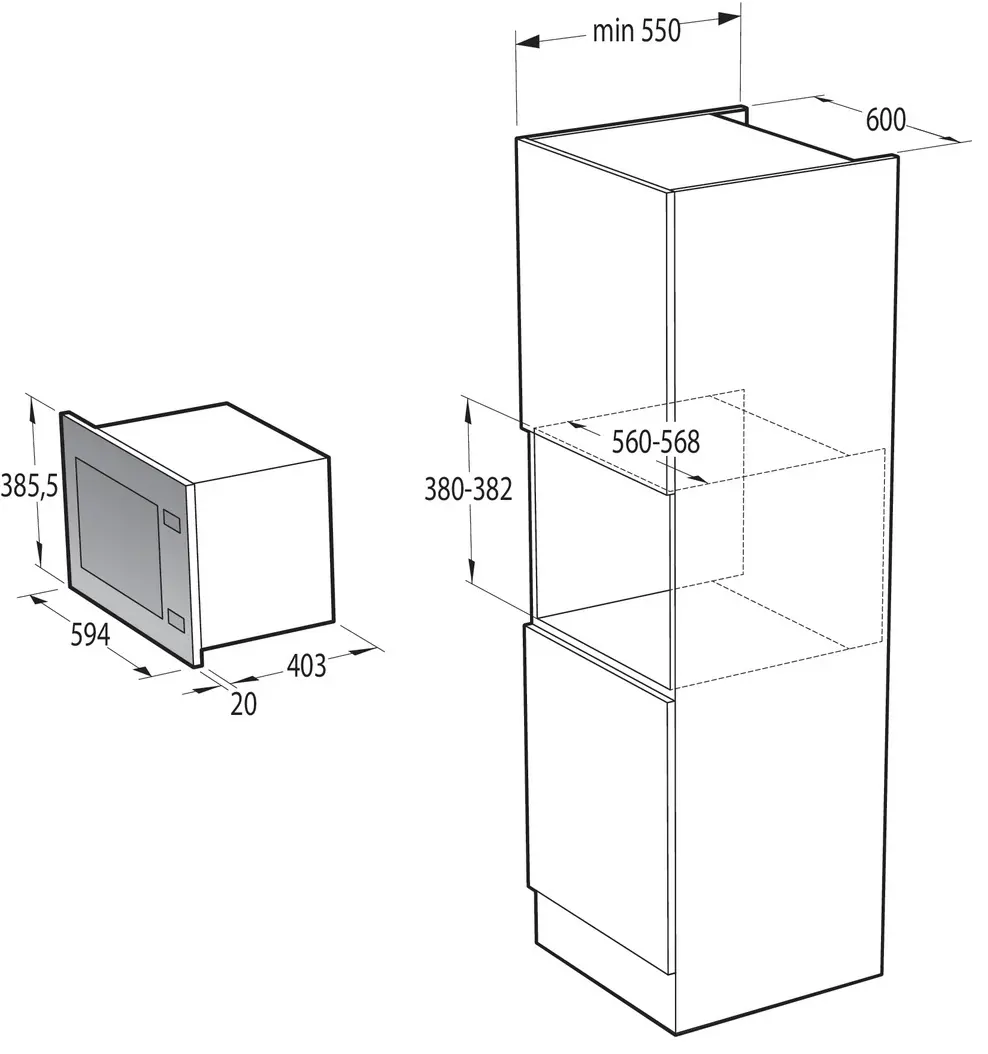 Cuptor cu microunde incorporabil Gorenje BMI251SG3BG, negru