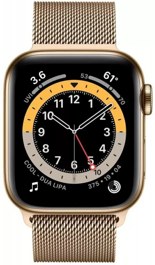 Smartwatch Apple Watch Series 6 + Cellular 40mm, carcasă din oțel auriu, curea tip sport