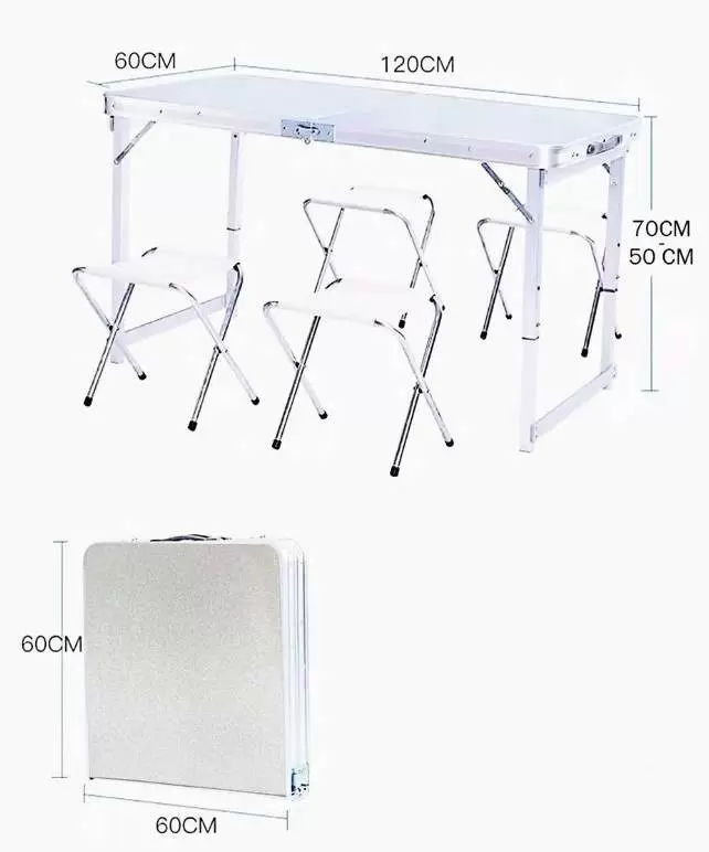 Masă și scaune pliante pentru camping Xenos Travel, alb