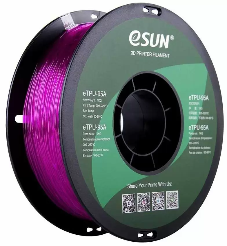 Филамент для 3D печати Esun eTPU-95A 1.75mm, прозрачный/фиолетовый