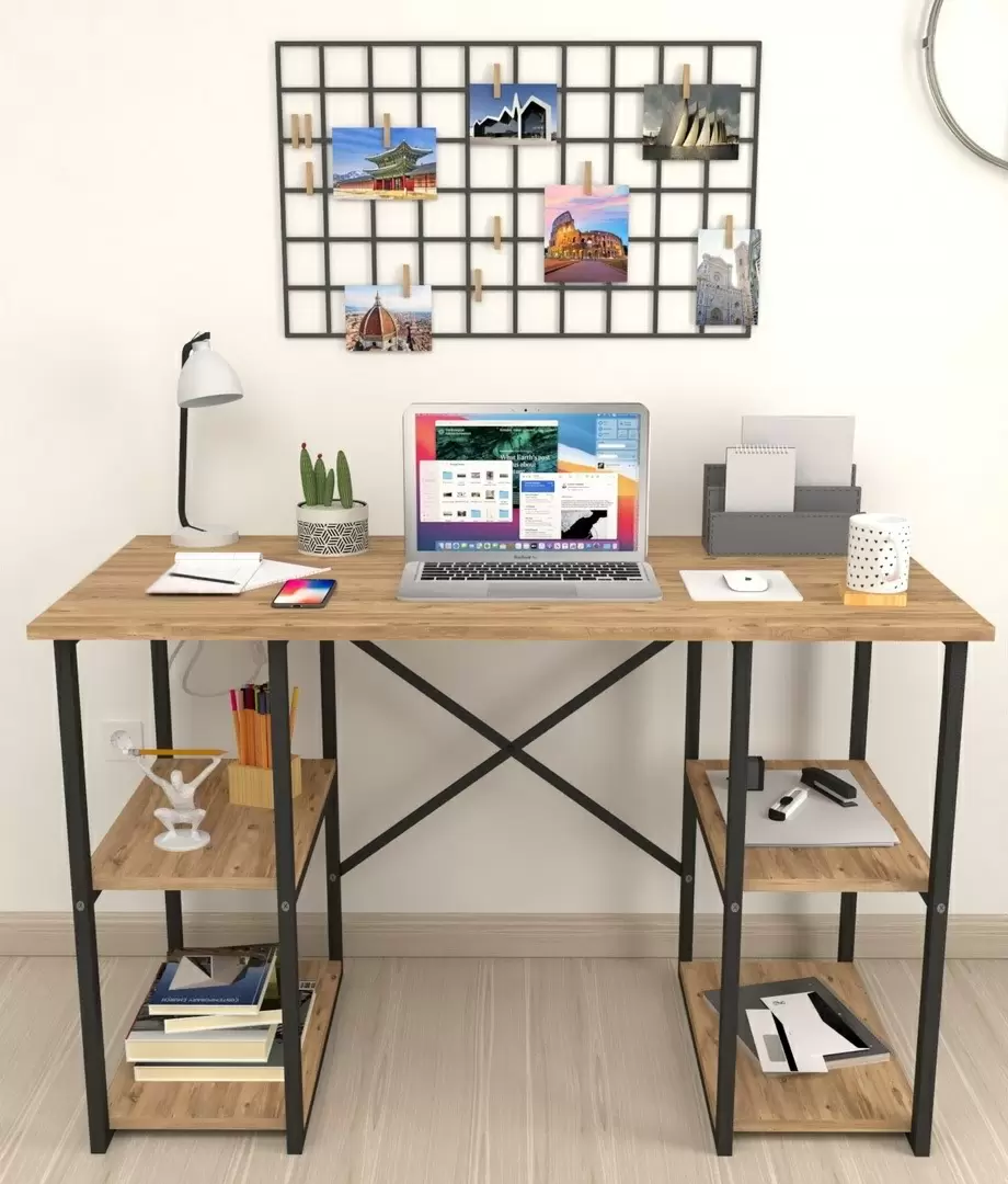 Masă de birou Fabulous 4 rafturi, pin/negru