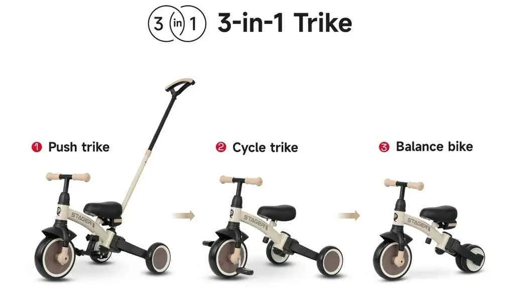 Bicicletă pentru copii Qplay Stager 3 in1, cafeniu