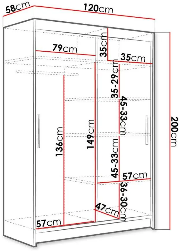 Шкаф-купе Space Meble Miami VII 120x200x58см, белый матовый