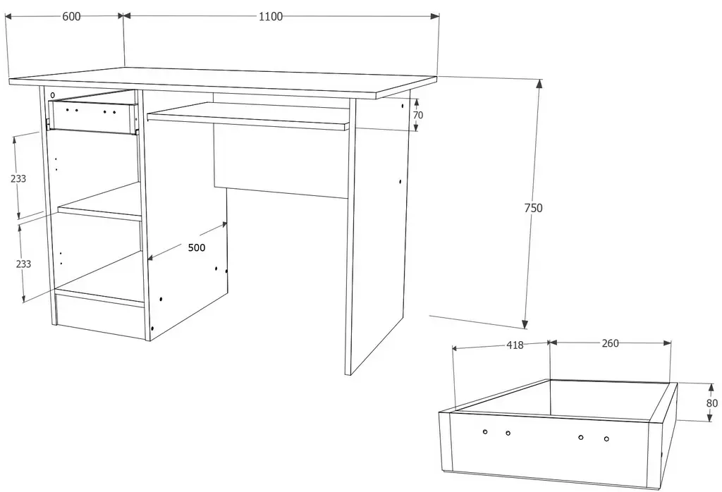 Masă de calculator Haaus 1S1U 110x60x75cm, stejar sonoma