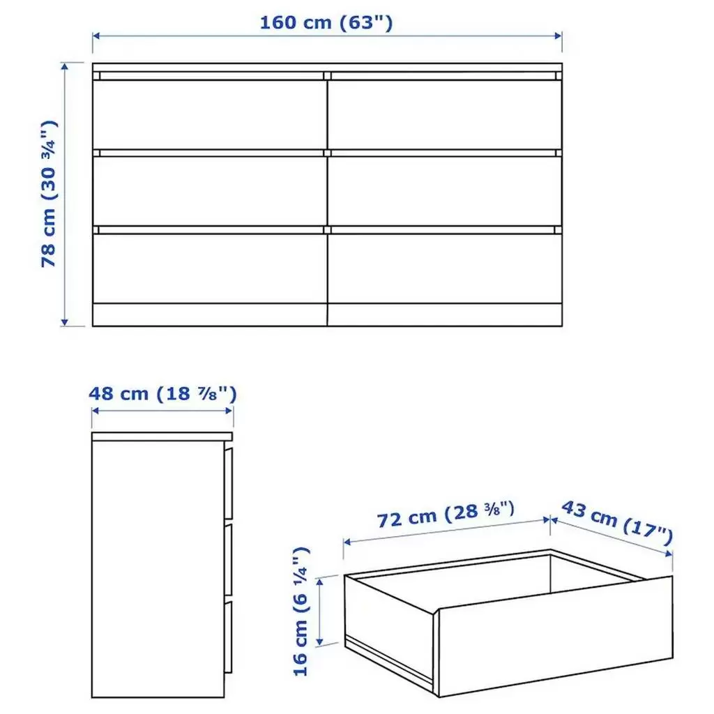 Comodă IKEA Malm 6 sertare 160x78cm, alb