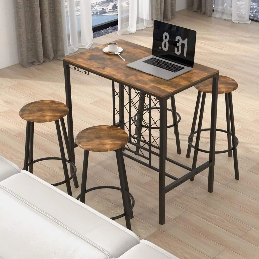 Set masă și scaune Costway KC55678CF 1+4, maro rustic/negru