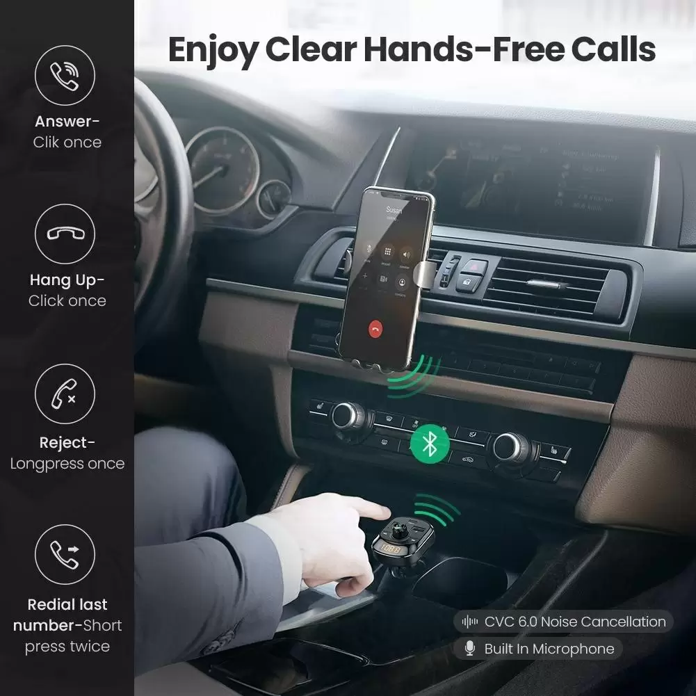 Modulator FM green Bluetooth Car Charger, negru