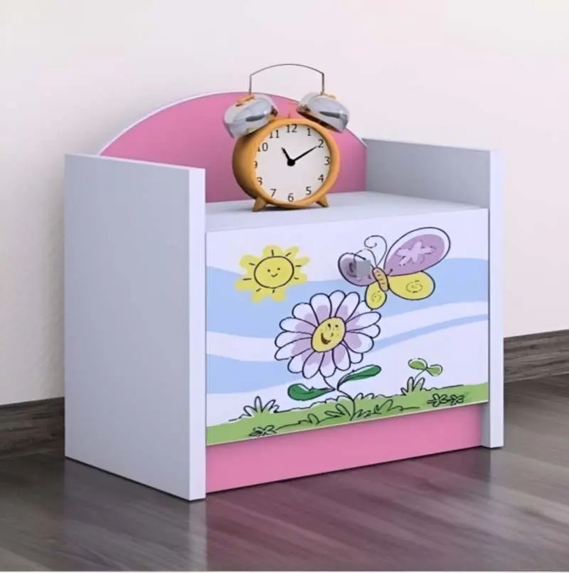 Тумба прикроватная Happy Babies Happy SZN02 Flower And Butterfly, белый/розовый