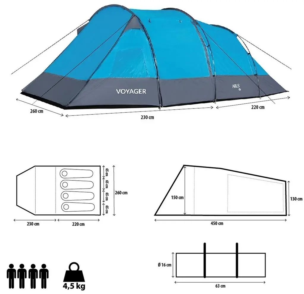 Cort Nils Camp NC3027, albastru/gri