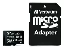 Карта памяти Verbatim microSD Class10 A1 UHS-I + SD adapter, 256GB