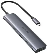 Док-станция Ugreen USB Type C to HDMI + USB 3.0*3 + PD Power Converter, серебристый