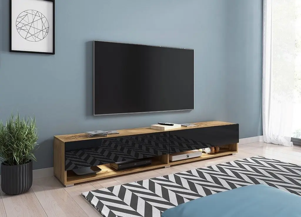 Tumbă pentru TV Bratex Lowboard A 180, stejar wotan/negru lucios