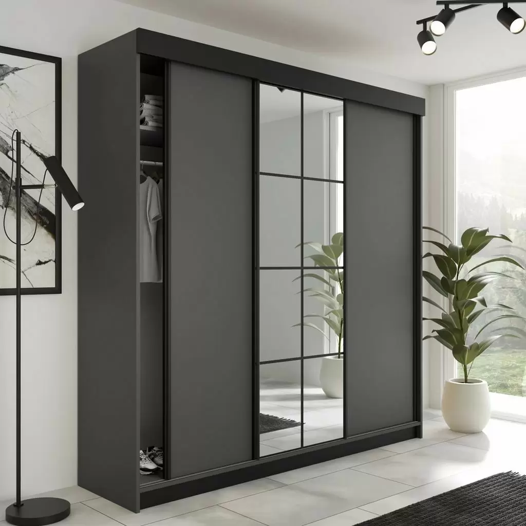 Шкаф-купе Prime Furniture Lamaro 200x205x59см, графит/черный