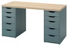 Masă de birou IKEA Lagkapten/Alex 140x60cm, stejar albit/gri turcoaz