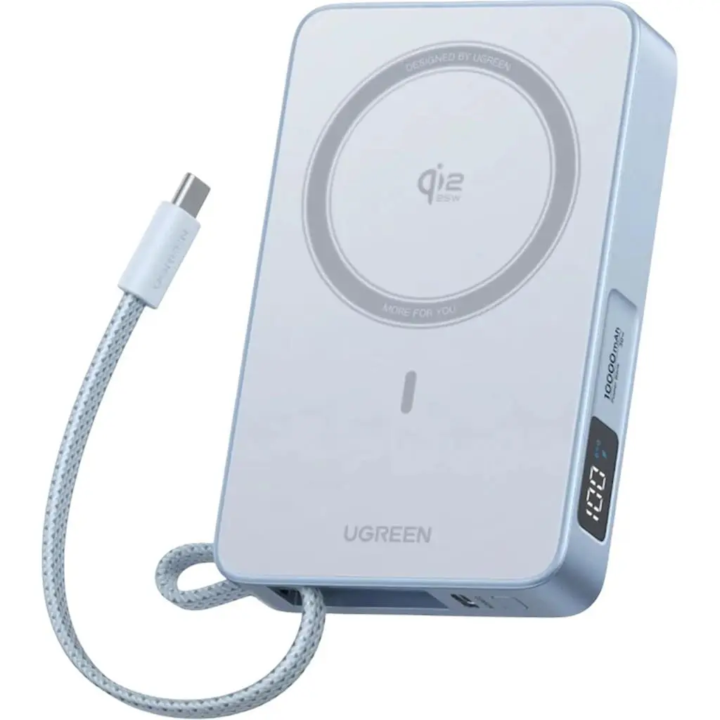 Acumulator extern Ugreen Qi2.2 10000mAh 30W, albastru deschis